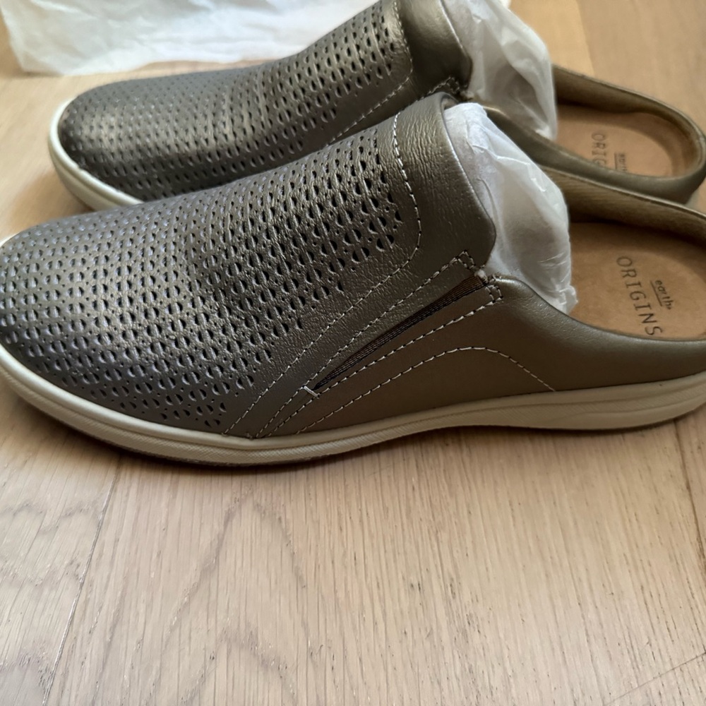Earth Origins Women's Perforated Mules - Platinum Metallic